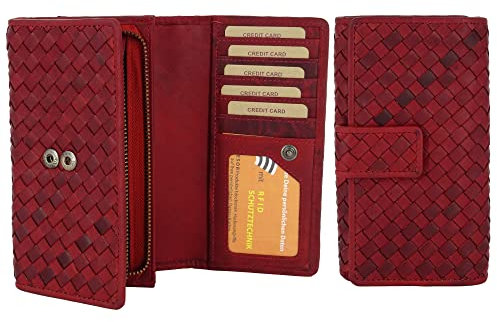 XXL Geldbörse für Damen | Portemonnaie Portmonee aus Leder für Frauen | Langbörse mit RFID Schutz Geldtasche Germany Geschenk (2022 Jahr Kollektion, 18cm x 10cm x 3,8cm rot)