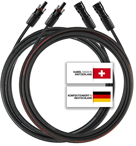 Cable solar de 2 x 1 m, 6 mm², con enchufe solar, incluye 0% IVA según § 12 párrafo 3 UStG (1-30 m, 4 mm²/6 mm²), conector solar, cable de extensión para cable fotovoltaico, extensión de panel solar