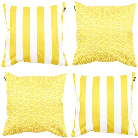 Bean Bag Bazaar Outdoor Cushions Filled, Stripe Collection, 4 Pack, Yellow