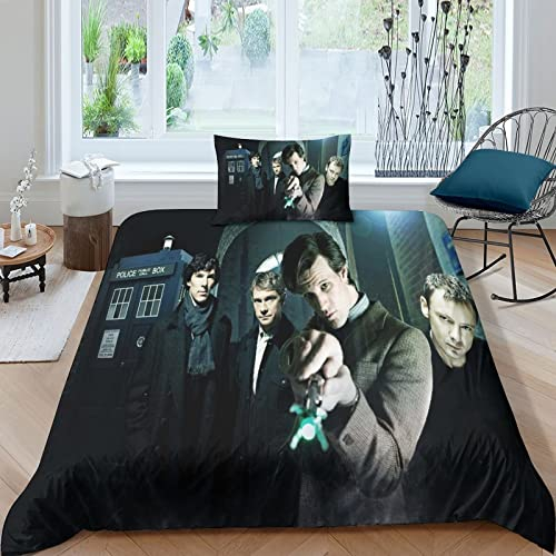 ELGISI Doctor Who 3D Bettwäsche Set Single（135x200cm） 3teilig Mit Reißverschluss Weiche Und Angenehme Schlafkomfort Microfaser Animation Bettbezug Betten Set Mit Kissenbezug 50x75 cm