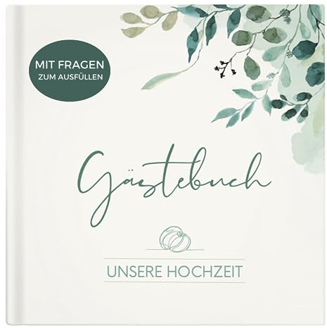 memoriecation Gästebuch Hochzeit mit Fragen zum Ausfüllen - Hochzeitsgästebuch für deine Traumhochzeit - Hochzeit Gästebuch, Hochzeitsbuch, Hochzeitsalbum, Hochzeitsgeschenk - Eukalyptus Creme