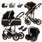 Prokoke Kinderwagen 3 in 1, Buggy mit Umkehrbarem Zwei-Wege-Schub, Kinderwagen Rahmen Aluminiumlegierung, Kombikinderwagen 3 in 1 Einem Klick Faltbar Baby Kleinkind Neugeborene (black gold 588)