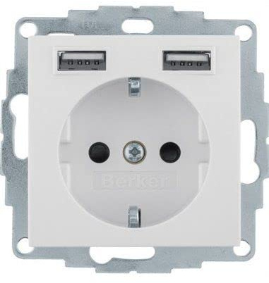 HAGER (KNX+DOM) 48038982 Toma SCHUKO/USB, S.x/B.x, Blanco Brillo Power Type, mehrfarbig