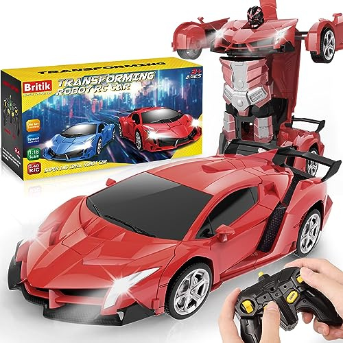 Britik Spielzeug für 3-8 Jahre Junge Ferngesteuertes Auto Roboter Kinder | Transformator Ferngesteuertes Auto, Geschenk für Kinder 3 4 5 6 7 8 Jahre, RC Auto Roboter, 360°Drehung 2,4Ghz Fernbedienung