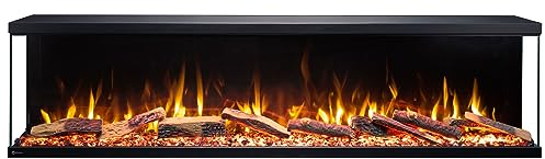 Aflamo Unique NH- Chimenea eléctrica LED de Tres Caras, de Pared/empotrable, sin función de calefacción, tecnología LED, leño cerámico, Efecto de Llama 3D Realista.(180x46x23)