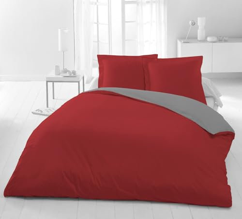 ENERGY COLORS TEXTIL-HOGAR Juego de Funda Nórdica Reversible 100% Microfibra 2 Piezas (1 Funda Edredón Nórdico + 1 Funda de Almohada) (Cama 150, Rojo)