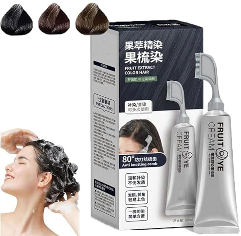 Natural Fruit Hair Dye Cream Korean Fruit Essence Hair Dyeing Comb Plant Extract Hair Dye Essence with comb (Dark Brown)