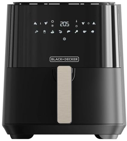 Black+Decker - Friggitrice ad Aria Senza Olio BXAF5000E | 1300W | Capacità 5L | 8 Programmi Preimpostati | Riduzione del Grasso del 99% | Cestello Antiaderente e Facile da Pulire