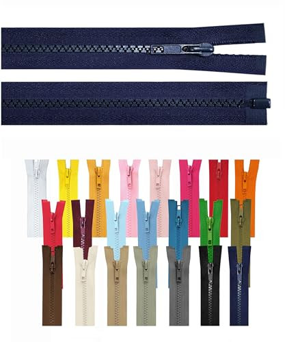 Reißverschluss teilbar Jackenreißverschluss Kunststoff Krampe Zähne grob 5mm Jacken Mantel Taschen Navy_Marine 65cm