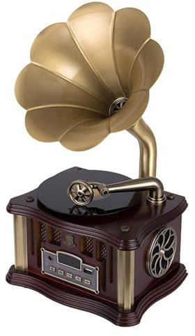 Vintage Gramophone Bluetooth Speaker, Retro Phonograph Shape Record Player, 4.2 Nostalgic Wireless Turntable Bluetooth 5.0 Speaker with FM Radio for Cell Phones, Tablets, Laptops