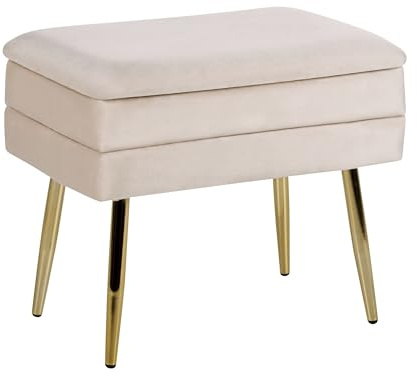 Bank mit Stauraum aus Samtstoff beige mit goldenen Metallbeinen Odessa