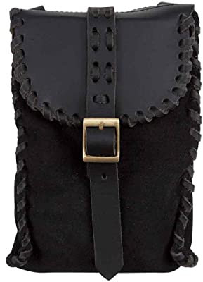 Mittelalterlicher Kaufmann, handgewebte PU-Gürtelschnalle, Gürteltasche, Wiederbelebung, minimalistische Mini-Umhängetasche, kleine Outdoor-Tasche, Lapp Mittelalter-Stil (Schwarz)