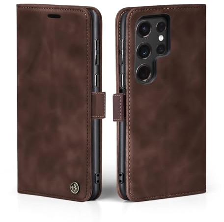 LBH Handyhülle für Samsung Galaxy S24 Ultra in Dunkelbraun mit Karten- und Geldfach Smartphone Hülle mit Standfunktion Flip Case Schutzhülle Magnetverschluss Vintage
