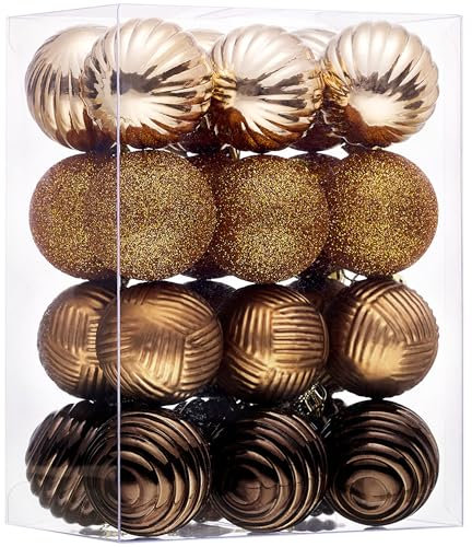Valery Madelyn 4,1 cm kleines Weihnachtsbaumschmuck-Set, 24 Karat Bronze, Kupfer, Gold, bruchsichere Kugel, hängende Ornamente, Großpackung für Valentinstag, Karneval, St. Patrick's Day, Weihnachten,