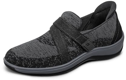 Orthofeet Damen orthopädischer Casual Style mit gewebtem Obermaterial in Schwarz Amalya Casual Sneaker, Größe 39.5 Weit