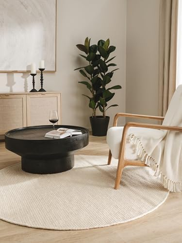 benuta Pure Wollteppich Rocco - Beige/Schwarz 250 cm Rund - Handgewebt - Rund & im Style: Wolle, Uni, Natural Living - Minimalistisch - Pflegeleicht für Wohnzimmer Schlafzimmer