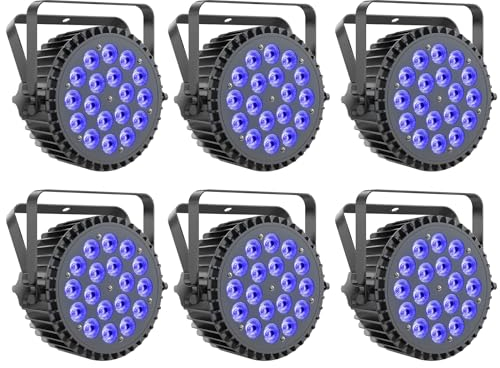 Ukfog 6PCS RGBWA+ UV 18 LED Par Strahler, 200W Bühnenlicht Scheinwerfer 7/10CH Discolicht Partylicht mit Stroboskop und Sound Aktivierung für Show Bar Party Hochzeit Halloween
