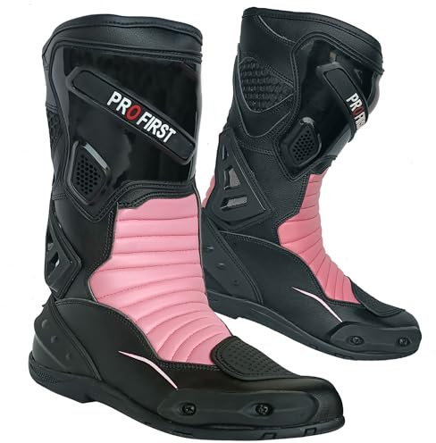 PROFIRST Stivali da moto da donna, alti e lunghi, impermeabili, da corsa, Rosa, 37 EU