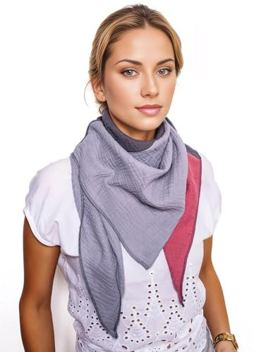 Scandi Linen Musselin Schal Damen – Unglaublich Weich Halstuch/Tuch (Grau-DunkelGrau-Mauve)