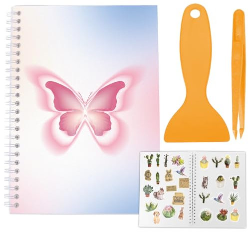 craspire Wiederverwendbares Stickerbuch Sammelalbum Mit Pinzette Und Schaber A5 Größe Aufkleber Aufbewahrungshalter Organizer Schmetterling 40 Blätter Plastikeinband Sammlung Blankes Trennpapier Zur