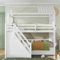 ZYLOYAL10 Kinder-Etagenbett, 90 * 200cm, Multifunktionales Kinderbett, mit Stauraumtreppe & Schubladen & Regalen, Extra großer Stauraum, Ohne Matratze, Kiefer + MDF, Weiß