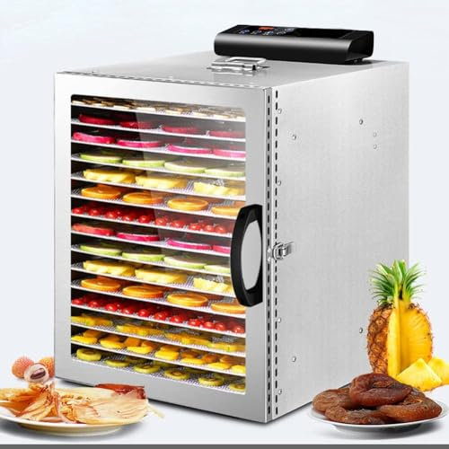 Deshidratador De Frutas De Acero Inoxidable con 16 Bandejas Extraíbles, Máquina Secadora De Frutas Comercial For Verduras Y Frutas, Control De Temperatura De 30 A 90 ℃, Gran Capacidad