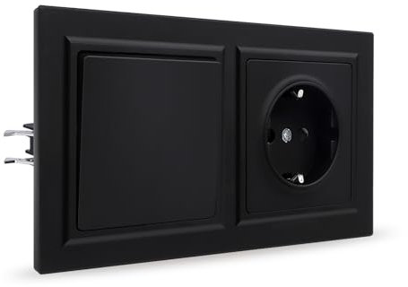 JIMEIDA Steckdose mit Lichtschalter Schwarz Unterputz 1 Fach 1 Weg Glattes Hautgefühl mit Steckklemme 155 * 84mm,250V(Kann nicht vertikal installiert werden)