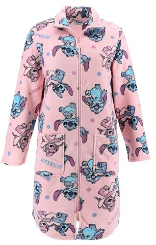 Disney Stitch Bata para Mujer, Suave Batin de Estar por Casa, Batin de Casa Polar Terciopelo Cierre Cremallera, Regalo para Mujer y Adolescentes | Talla L | Rosa