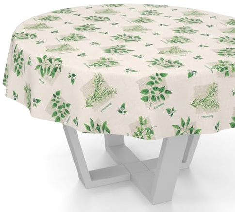 ANRO Wachstuchtischdecke Wachstischdecke Wachstuch Tischdecke abwaschbar Gartentischdecke Wasserabweisend Rund 120cm Schnittkante Kräuter