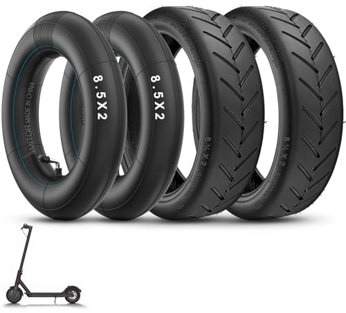 Amitor E Scooter Reifen 8 1/2 x2 mit Schlauch Verdickt, 50/75-6.1 Reifen und Schlauch Verschleißfest, 8,5 Zoll Reifen Schlauch E Scooter mit Silberne Ventil 90° für Xiaomi Pro 2 M365 Pro 1S Mi3, 2 Set