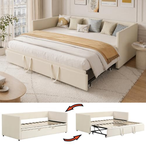 DADEA Letto Divano con Letto Estraibile Beige, letto Divano Matrimoniale 180 X 200 per divano LETTO Singolo con Rete Estraibile, Sofa Bed, Escluso il materasso, 90X200, Beige