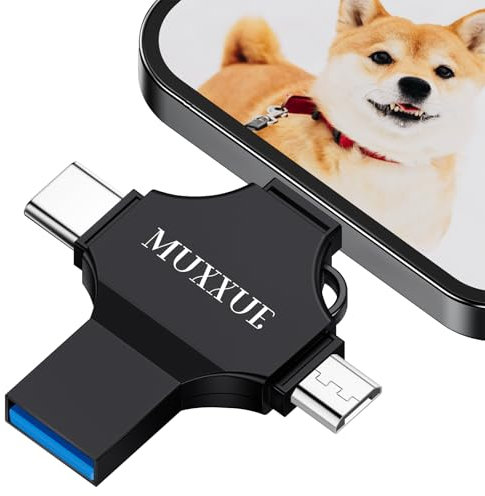 Ohne EIN App Herunterzuladen 4 in 1 USB Stick Phone Speicherstick 128GB, MUXXUE Speicherstick Phone USB Stick für i -Phone, i -pad, Android, PC