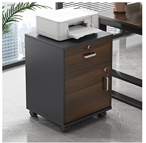 Holz-Aktenschrank, mobile Aktenaufbewahrung, Aktenordner-Organizer-Schrank mit feststellbaren Rädern, Multifunktionsständer.(Dark coffee color)