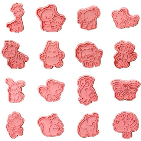 Limtula 16 Uds. Moldes para Galletas con Dibujos Animales Juego Sellos para Galletas Fondant Pastelería Cortadores Galletas para Hornear Pasteles