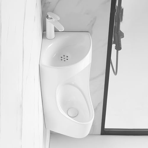 POWRZZZY Urinoir d'angle pour Homme Urinoir avec Robinet et Lavabo Urinoirs en Céramique Anti-déversement Gain de Place Deux en Un Toilette Maison Adultes Hommes pour Toilettes Publiques