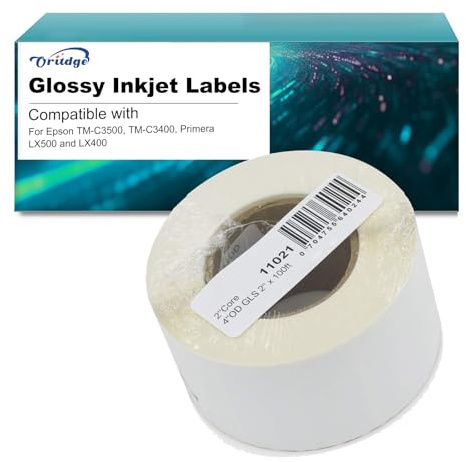 Endlos-Etiketten 2 für Epson Endlos Rolle Etiketten 51mm x 30.48m | Compatible für Epson TM-C3500, TM-C3400, Primera LX500 & LX400