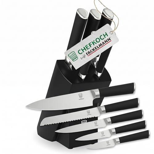 Chefkoch trifft Fackelmann Premium Messerblock aus FSC-zertifiziertem Holz – 6-teilig, mit Antirutsch-Füßen und Edelstahlklingen