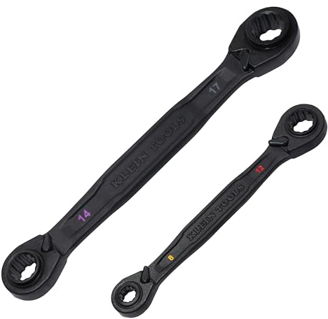 KLEIN TOOLS Set di chiavi a cricchetto 4 in 1, 2 pezzi, otto misure metriche esagonali, 8 x 10 mm, 12 x 13 mm, 14 x 15 mm, 17 x 19 mm, cricchetto a 90 denti, design passante, 68216M
