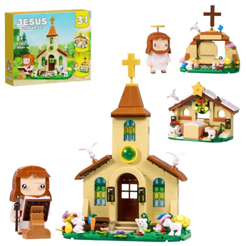 Jesus 3-in-1 Baustein,religiöse christliche Geschenk für Erwachsene | Krippenszene,Kirche,Missionar und Auferstehung Spielzeug,Jesusfiguren,Weihnachts,Ostern Weihnachten(454 Teile)