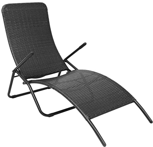 Hoopleep Sonnenliege Klappbar Poly Rattan Schwarz, Outdoor Gartenliege Stahlgestell, 61x147x95 cm Terrasse Pool Liegestuhl, platzsparend verstellbar