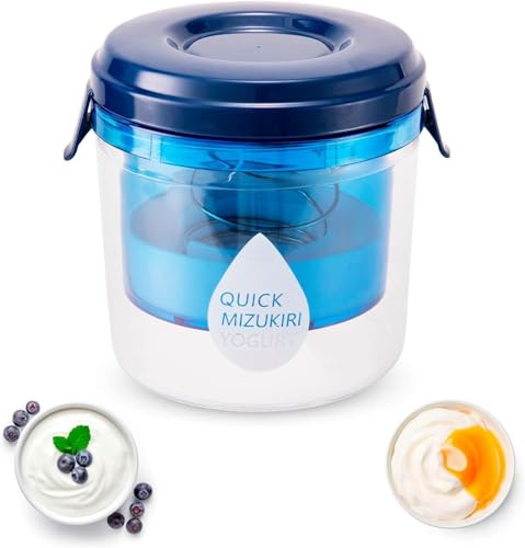 Greek Yoghurt Strainer with Lid,450 ML Small Yogurt Maker with Fine Mesh Strainer Bags, Reusable Yogurt Filter for Making Thick Greek Yogurt Soybean Milk(Blue)