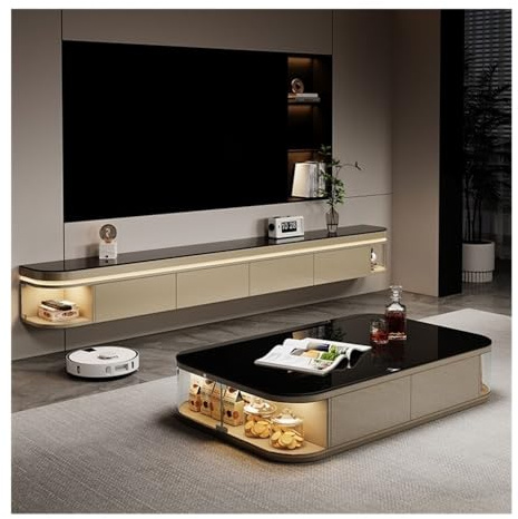 CHENGAIJIAN Porta TV galleggiante Mobile TV sospeso in legno massello con luce LED, mobile TV a parete ultra-stretto for soggiorno