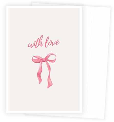 Stella & Soul Postkarte with love mit Umschlag – Geburtstag, Valentinstag | Aesthetic Postkarte · Rosa Schleife · Muttertag & Hochzeit · Für Partnerin, Freundin & Mama · A6-Format · Weißes Kuvert