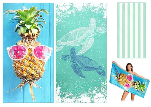 2 Pièces Serviette Plage Microfibre, 90 x 180 cm Serviettes de Plage Léger et séchage Rapide Serviette Piscine Serviette de Bain Grande Taille Convient pour la Plage/Sport/Voyages/Sauna/Piscine