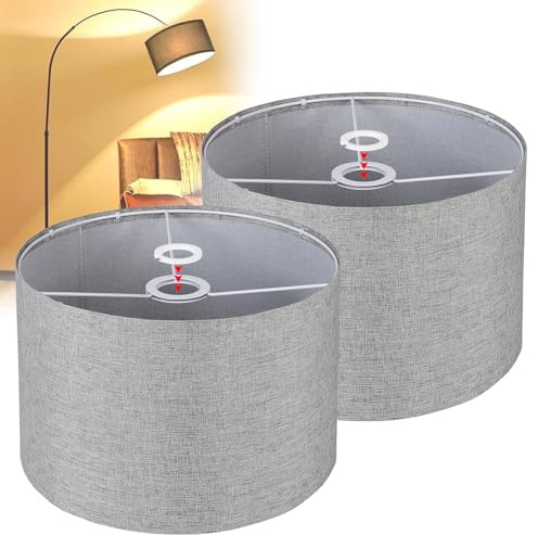 EFUTURETIME 2x Lampenschirm Stoff H20 x Ø30cm Trommel für E14/E27 Grau | Für Stehlampe, Deckenleuchte, Hängelampe, Wandleuchte, Nachttischlampe und Tischlampe
