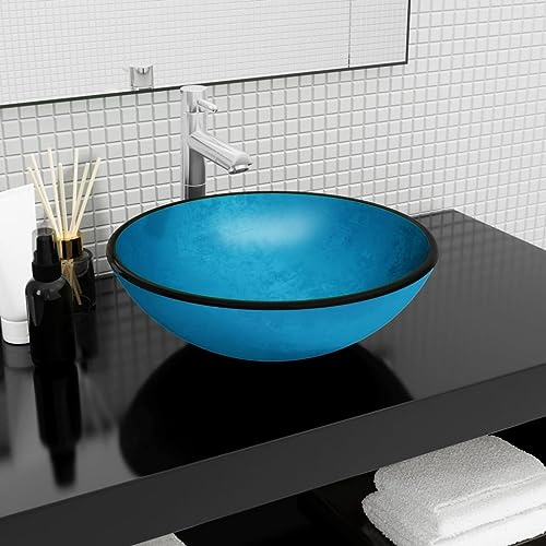Lumanois Lavandino in Vetro Temperato 42x14 cm Blu, Articoli di ferramenta,Prodotti Idraulici,Articoli Idraulici,Lavandini,Lavandini Bagno, 6.84kg-345265
