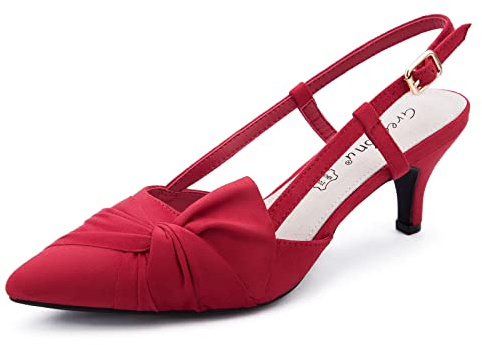 Greatonu Women's Pointed Toe Slingback Dress Court Shoes, Red Bowtie - 3 UK