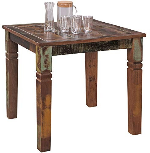 FineBuy Esszimmertisch 80 x 80 x 76 cm Mango Shabby Chic Massiv-Holz, Design Landhaus Esstisch Bootsholz, Tisch für Esszimmer rechteckig, Küchentisch 4 Personen