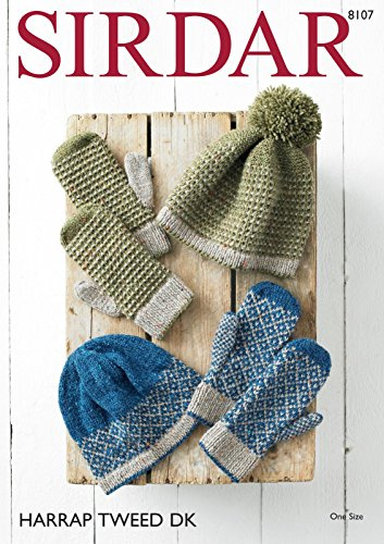 Sirdar Harrap Tweed DK Knitting Pattern - 8107 Pull on Hats and Mittens