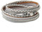 Cheerlife Leder Wickelarmband mit Flechtelement Strass Perlen Armband geflochten Armschmuck Magnetverschluss (Grau)